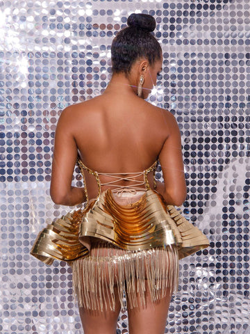 Jahdiel Strapless Crystal Fringe Mini Dress