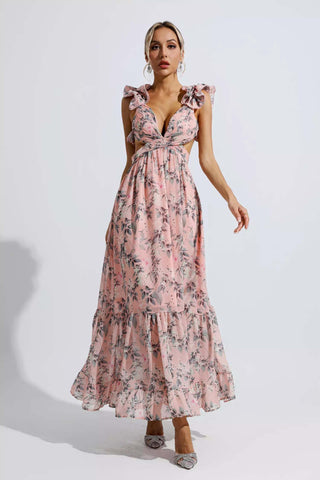 Jolene Pink Floral Backless Maxi Dress