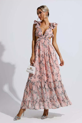 Jolene Pink Floral Backless Maxi Dress