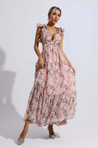 Jolene Pink Floral Backless Maxi Dress