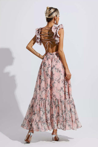 Jolene Pink Floral Backless Maxi Dress