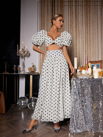 Josefina Polka Dot Skirt Set In White