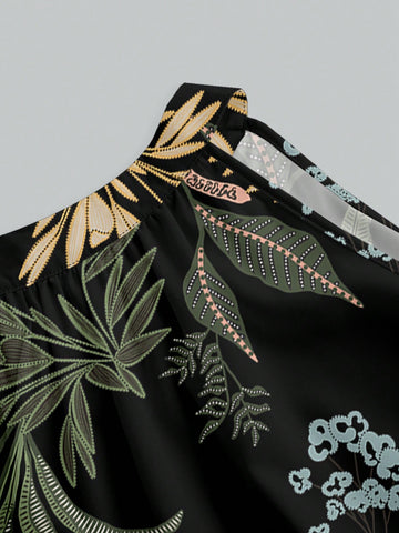 Floral, Elegant, Exclusive Casual Women Loose Neck Tie Sleeveless Blouse
