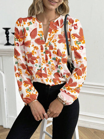 Floral, Leaf Vacation Elegant Casual Minimalist Women Shirt