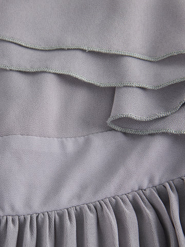 Joyfunear One Shoulder Ruffle Trim Pleated Formal Dress