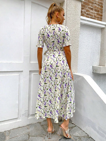 Joyfunear Women'S Full-Print Wrap Dress