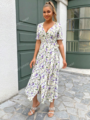 Joyfunear Women'S Full-Print Wrap Dress