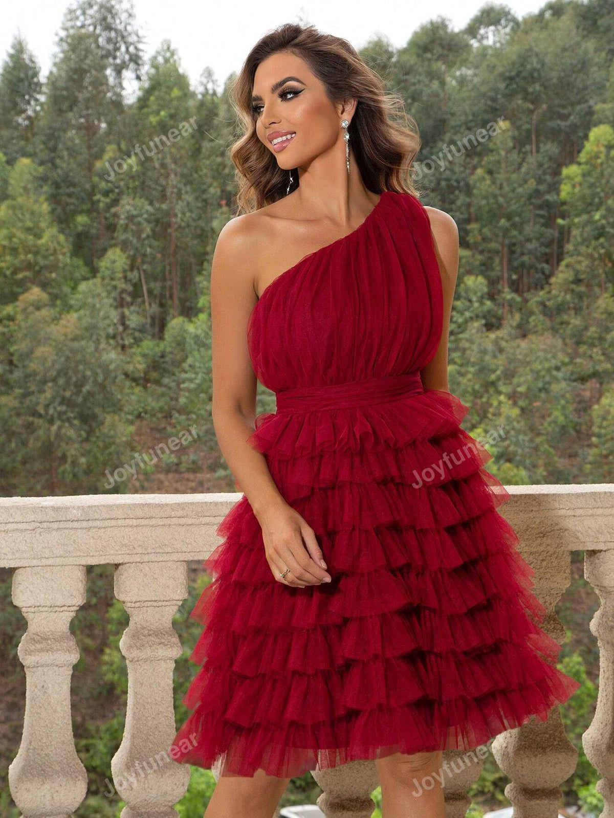 Joyfunear Women Solid Color Mesh Ruffle Waist Dress For Summer