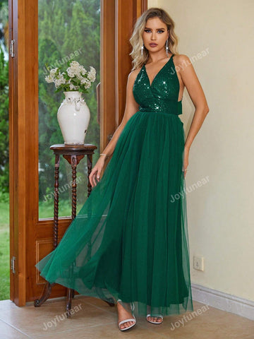 Joyfunear Women Sparkly Fashionable Partywear Back Strap Mesh Spring/Summer Dress