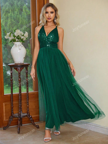Joyfunear Women Sparkly Fashionable Partywear Back Strap Mesh Spring/Summer Dress
