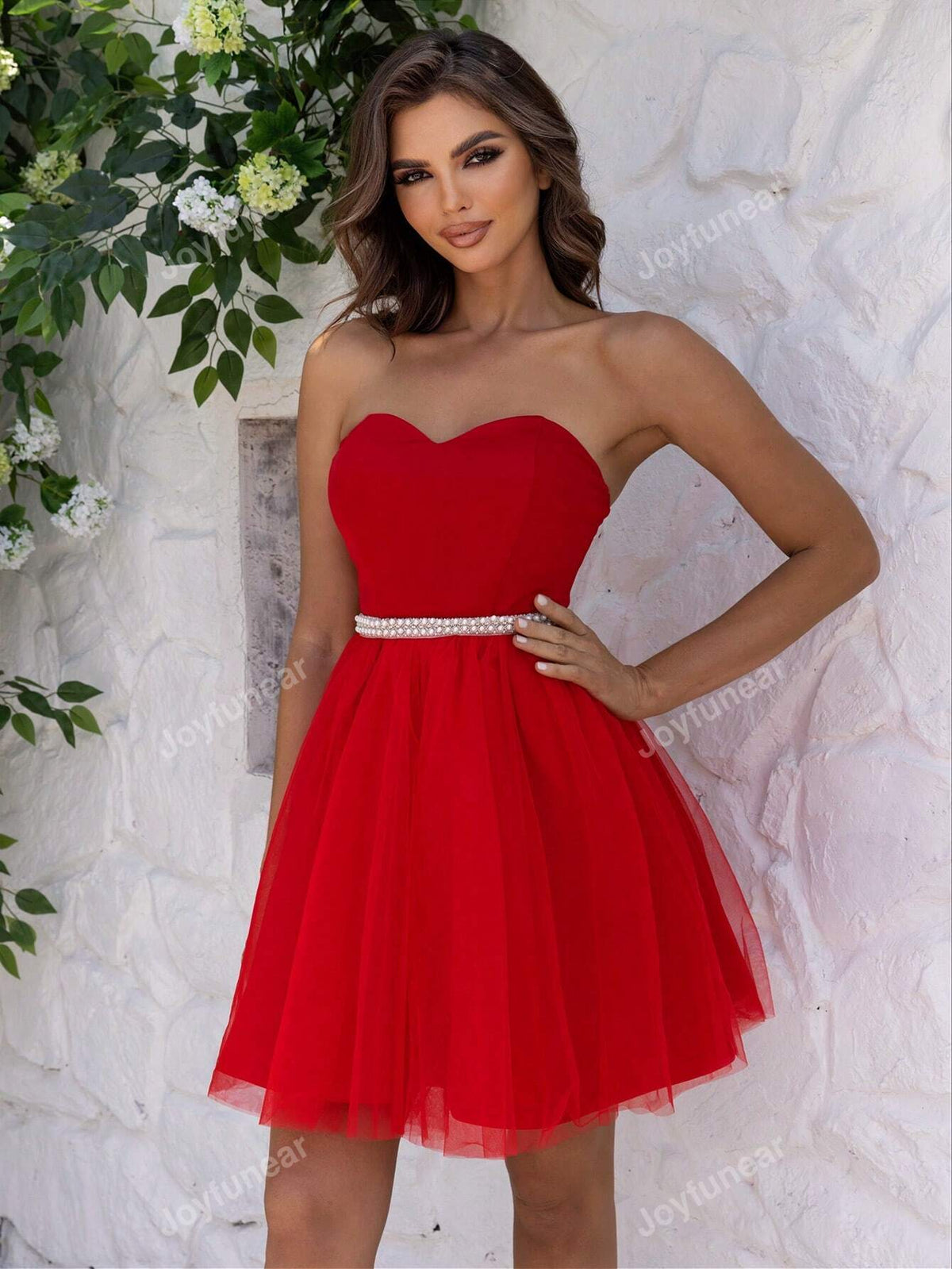 Joyfunear Women Strapless Mesh Dress For Summer Parties