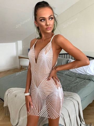 Joyfunear Women Summer Cut-Out Floral Mesh Crossed Back Perspective Cami Dress
