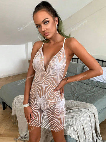 Joyfunear Women Summer Cut-Out Floral Mesh Crossed Back Perspective Cami Dress