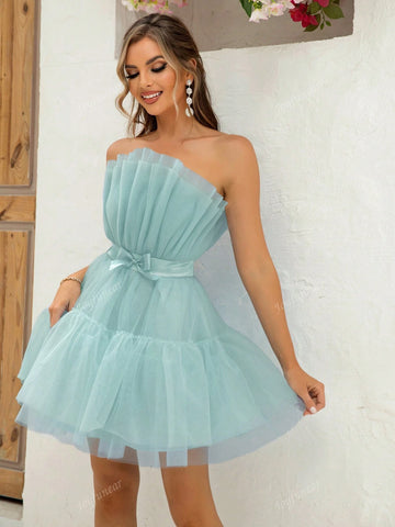Joyfunear Women Summer Elegant Bow Accent Mesh Cami Dress