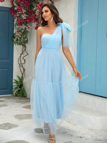 Joyfunear Women's Elegant Bow Decor Sheer Mesh Summer Dress