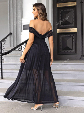 Joyfunear Women's Glittery Off Shoulder Ruffled Maxi Dress