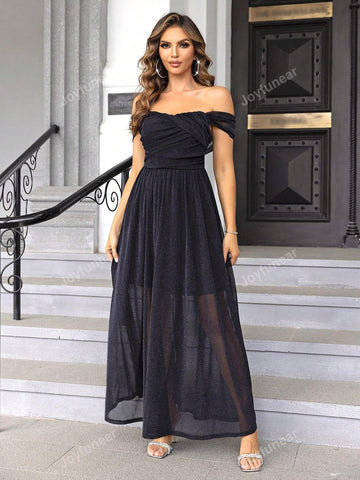 Joyfunear Women's Glittery Off Shoulder Ruffled Maxi Dress