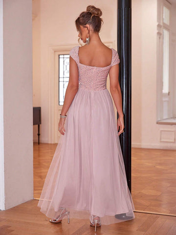 Joyfunear Women's Sequined Square Neck Split Bodycon Dress