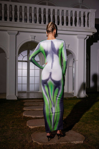 Khalil Long Sleeve Body Printed Maxi Dress