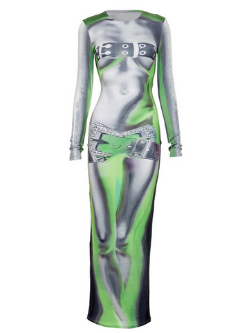 Khalil Long Sleeve Body Printed Maxi Dress