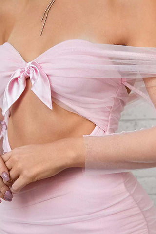 Kiara Light Pink Mesh Ruched Mini Dress