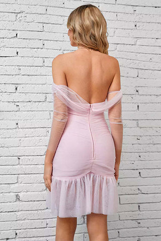 Kiara Light Pink Mesh Ruched Mini Dress