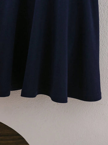 Kids' Girls' School Style Checkered Dress With Contrasting Peter Pan Collar, Suitable For Daily Wear In Summer And Autumn