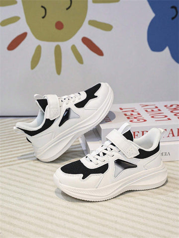 Kids Shoes Net Breathable Running Sports Shoes For Boys And Girls, Black & White Color, Autumn New Arrival