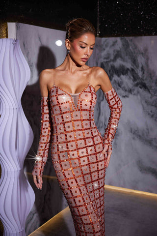 Kieran Rhinestone Mesh Maxi Dress
