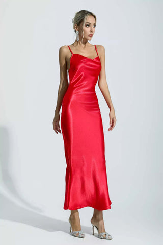Kinsley Red Mermaid Satin Maxi Dress