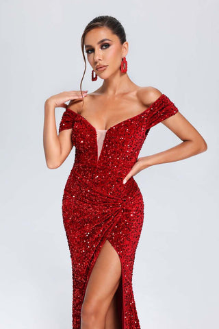 Kiwis Off-Shoulder Sequin Dress