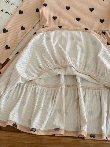 Knit Heart Pattern Fitted Casual Dress For Young Girls