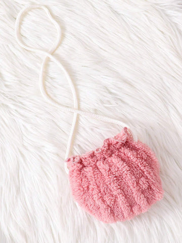 Knit Solid Color Fluffy Mini Stand Collar Gigot Sleeve Form-Fitting Casual Dress For Young Girl