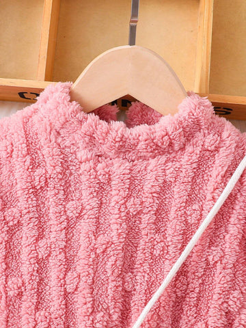 Knit Solid Color Fluffy Mini Stand Collar Gigot Sleeve Form-Fitting Casual Dress For Young Girl