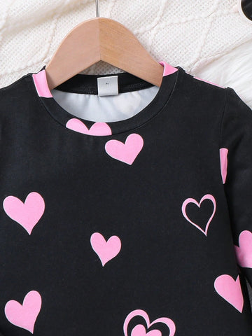 Knitted Loose Casual Cat Print Round Neck Dress And Crossbody Bag For Young Girls
