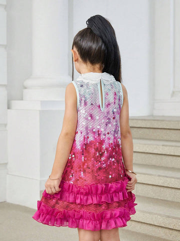 Knitted Pearl-Like Beaded Collar Fitted Casual Dress For Young Girl