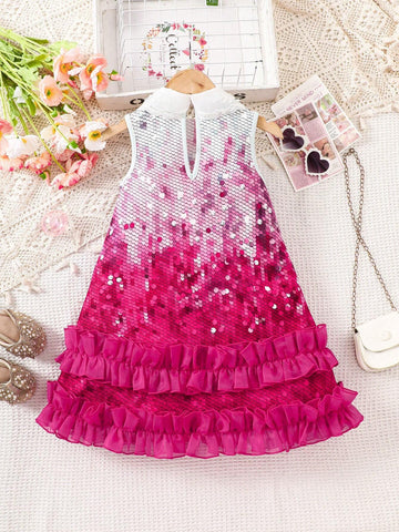 Knitted Pearl-Like Beaded Collar Fitted Casual Dress For Young Girl