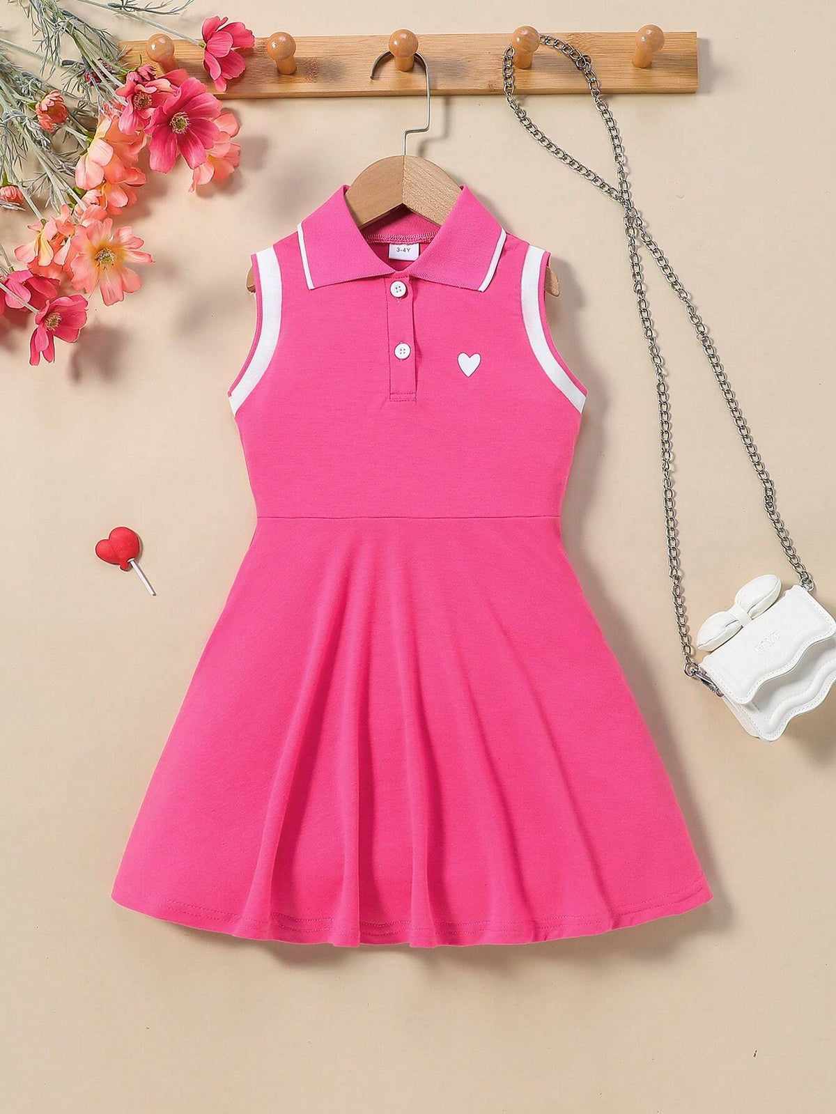 Knitted Sleeveless Plunge Neck Polo Collar Dress