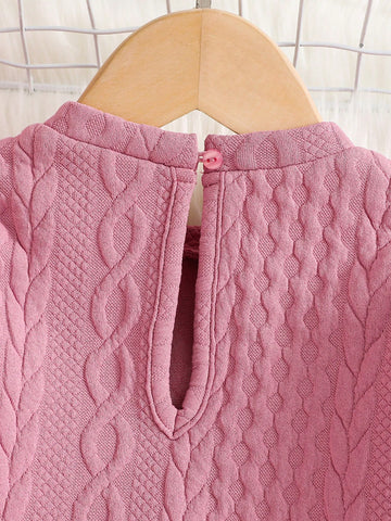 Knitted Solid Color Round Neck Fitted Casual Dress With Cross Body Bag, For Young Girl