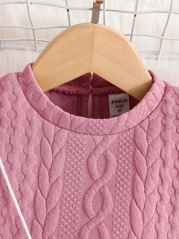 Knitted Solid Color Round Neck Fitted Casual Dress With Cross Body Bag, For Young Girl