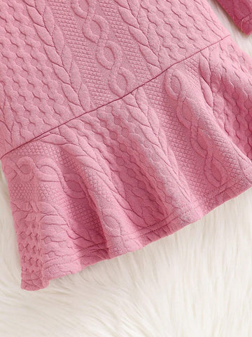 Knitted Solid Color Round Neck Fitted Casual Dress With Cross Body Bag, For Young Girl