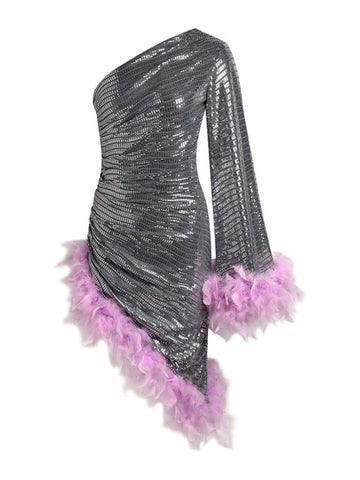 Knox One Shoulder Feather Midi Dress