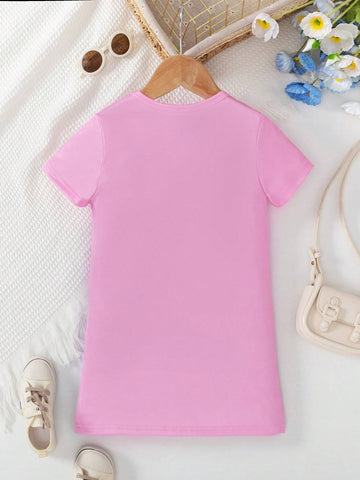 Korean Style Toddler Girls Cartoon Puppy Short Sleeve Princess Dress, Summer