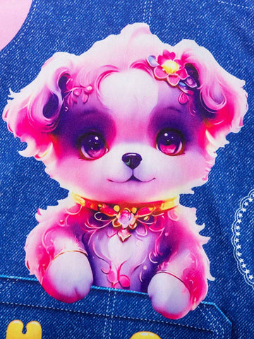 Korean Style Toddler Girls Cartoon Puppy Short Sleeve Princess Dress, Summer