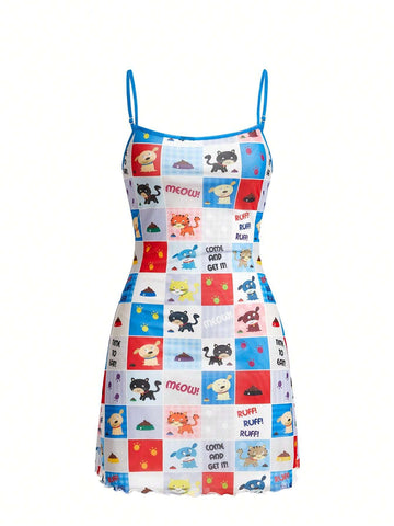 KoreyScottIllustration Casual Printed Slim Fit Crop Women Dress With Spaghetti Straps