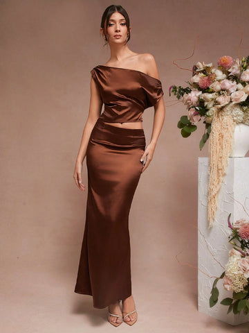 L'Amorae Women Solid Color Low Waist Satin Mermaid Skirt