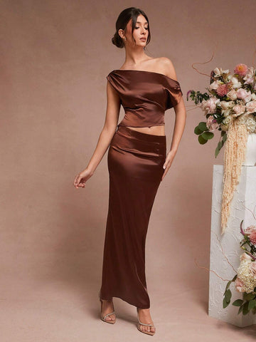 L'Amorae Women Solid Color Low Waist Satin Mermaid Skirt