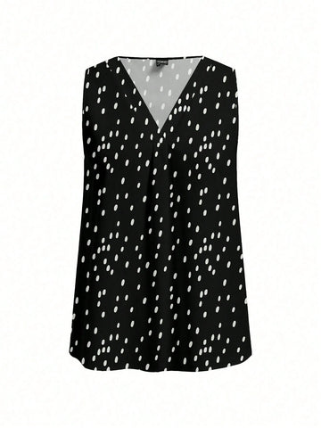 Women's Elegant Polka Dot Print Sleeveless Blouse