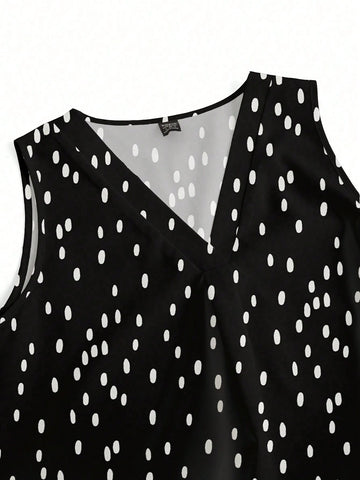 Women's Elegant Polka Dot Print Sleeveless Blouse
