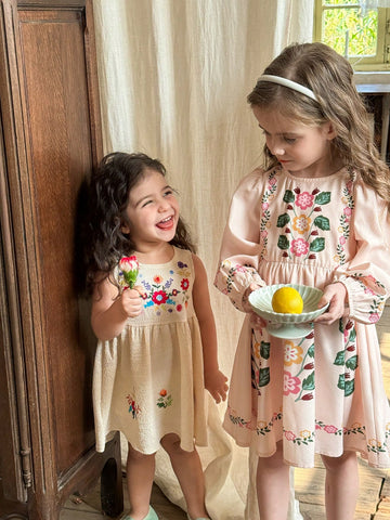 Young Girl Floral Printed Fitted Round Neck Casual Dress